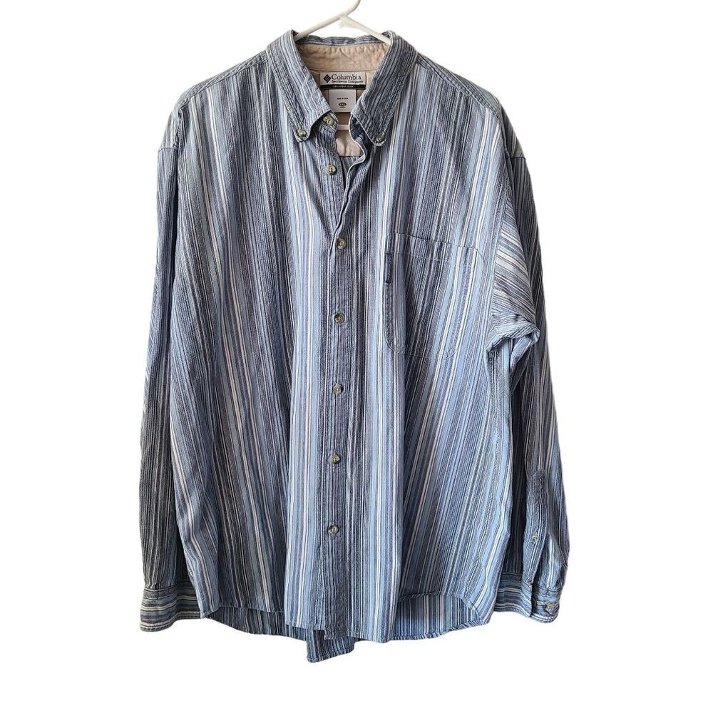 Columbia US Mens Size XXL 100% Cotton Blue Striped Button Down Long Sleeve Shirt